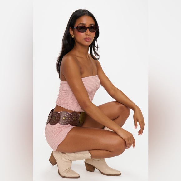 Show Me Your MuMu Pink Strapless Smocked Romper Set Size XS NWT - Picture 5 of 9